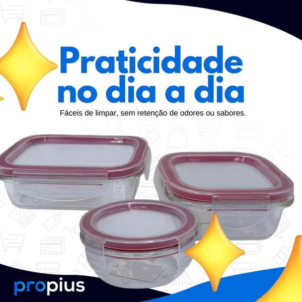 Imagem de Conjunto 3 Potes 150ml 170ml 250ml Condimento Mantimento Retangular Quadrada Redonda Decorativo Protege