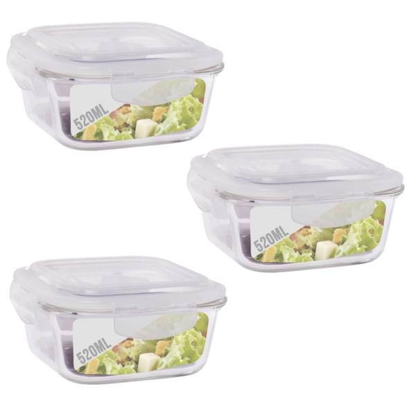 Conjunto 3 Potes 520ml Hermético Vidro Tampa Mantimentos - Quality House / Univendas Imagem de Conjunto 3 Potes 520ml Hermético Vidro Tampa Mantimentos
