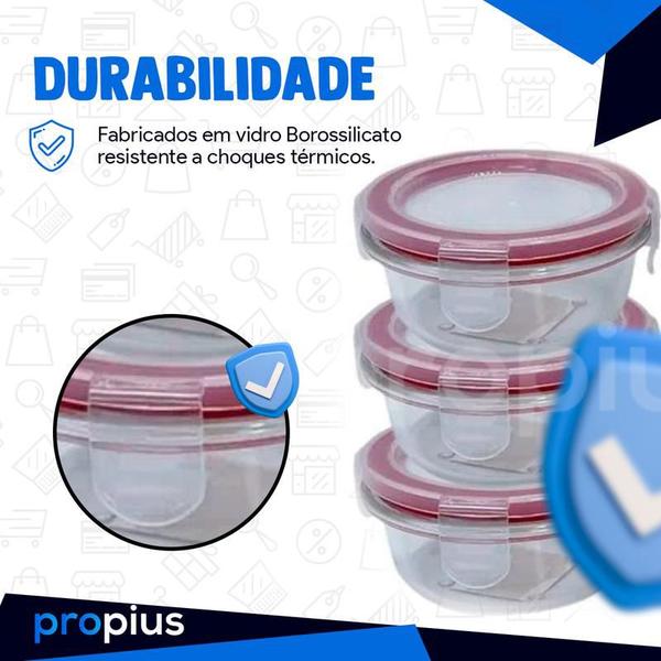 Imagem de Conjunto 3 Potes De Vidro Com Tampa Hermetica 150ml Presente Marmita Conserva Colocar Resistente Vedação Jogo