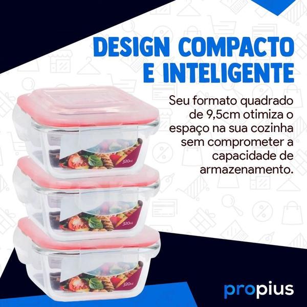 Imagem de Conjunto 3 Potes De Vidro Com Tampa Hermetica 170ml Presente Conserva Colocar BPA Alimentos Resistente Fitness