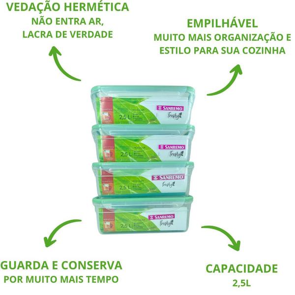 Imagem de Conjunto 3 Potes Empilhaveis Organizadores de Geladeira 2,5L Com Travas Hermético Sanremo verde