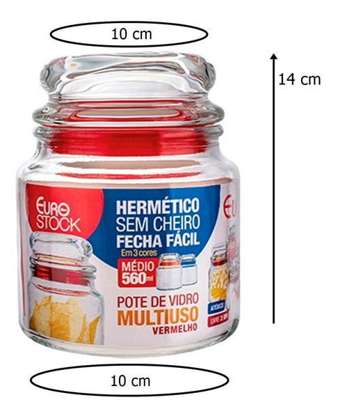 Imagem de Conjunto 3 Potes Hermético De Vidro Multiuso Vermelho Euro