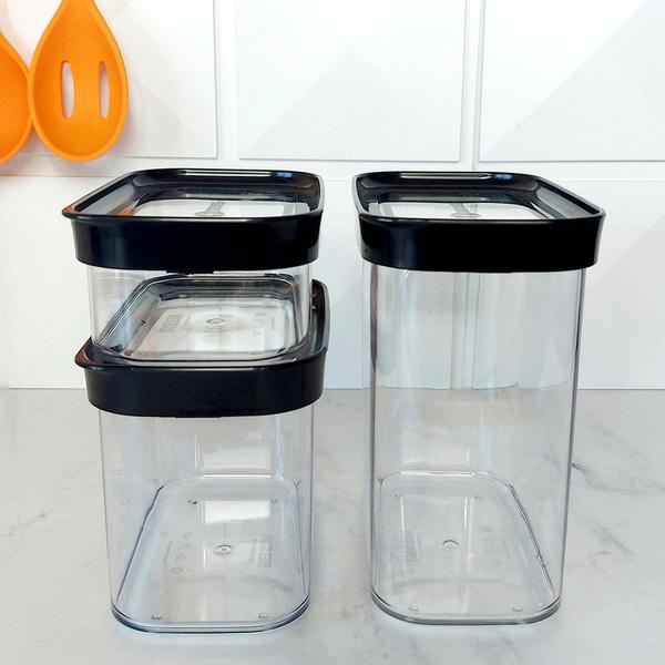 Imagem de Conjunto 3 potes herméticos 1500ml. 1000ml e 450ml em preto Helsim