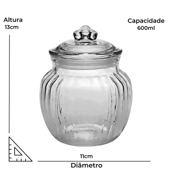 Imagem de Conjunto 3 Potes Herméticos Kit Jogo De Baleiro Em Vidro 600ml Porta Mantimentos