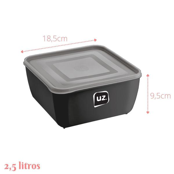 Imagem de Conjunto 3 Potes Plasticos Preto 500 ml 1,5 2,5 Litros