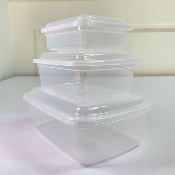 Imagem de Conjunto 3 potes retangular transparente armazenador de alimentos