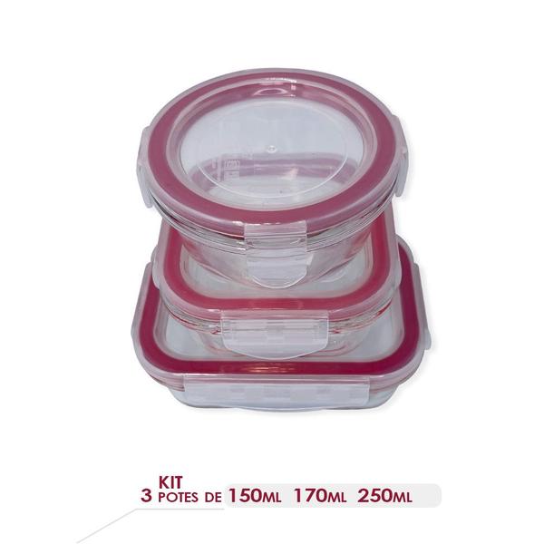 Imagem de Conjunto 3 Potes Vidro Borossilicato com Tampa Hermética 150ml/170ml/250ml - Micro-ondas e Freezer