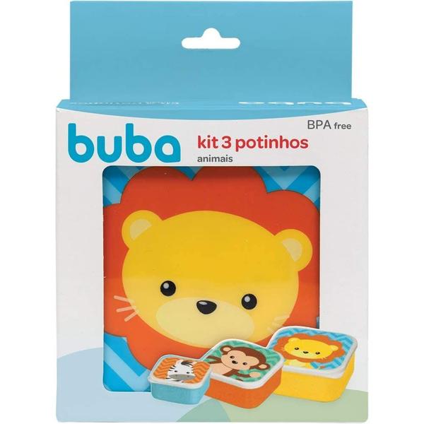 Imagem de Conjunto 3 Potinhos Animal Fun Com Tampa para Papinha Lanchinhos Alimentos Buba