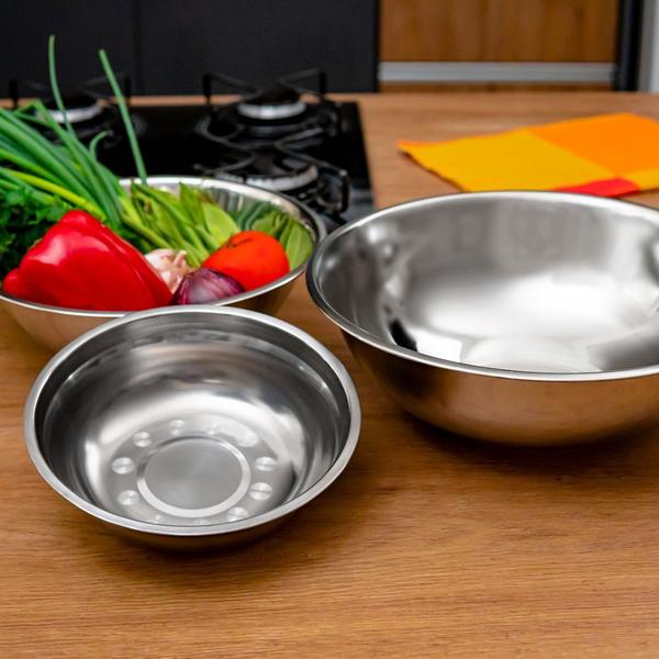 Imagem de Conjunto 3 Tigelas Bowl Saladeira Multiuso Inox Resistente