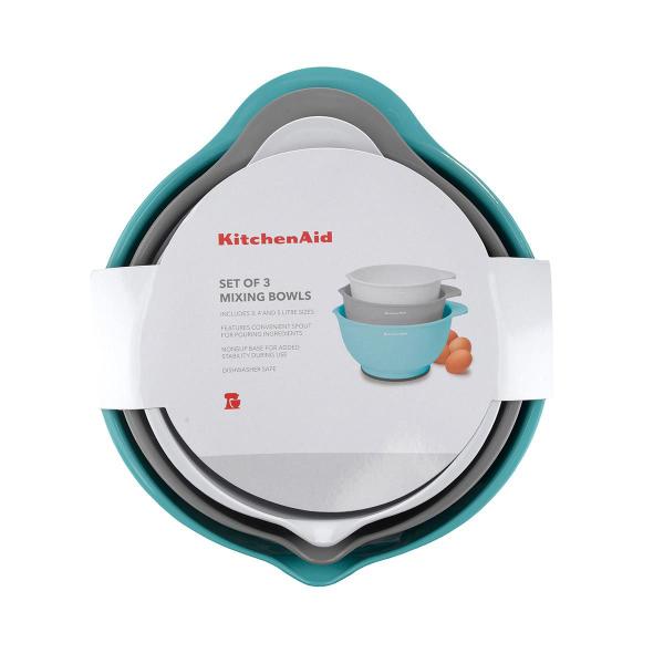 Imagem de Conjunto 3 Tigelas Saladeira Multiuso Colorido Luxo Cozinha Antiderrapante Livre de BPA KitchenAid