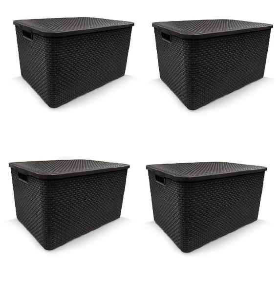 Imagem de Conjunto 4 Caixa Rattan C/ Tampa 15l 34,5x26x18cm Preto