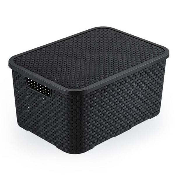 Imagem de Conjunto 4 Caixa Rattan C/ Tampa 15l 34,5x26x18cm Preto