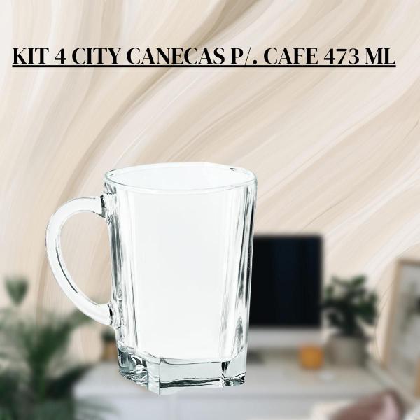 Imagem de Conjunto 4 Caneca De Café E Chá City Em Vidro Crisa 473ml