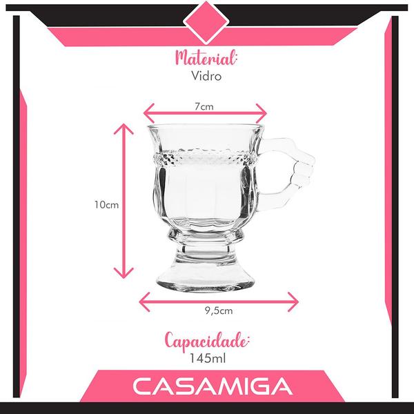 Imagem de Conjunto 4 Canecas Café Chá Líbano Vidro Class Home 145ml