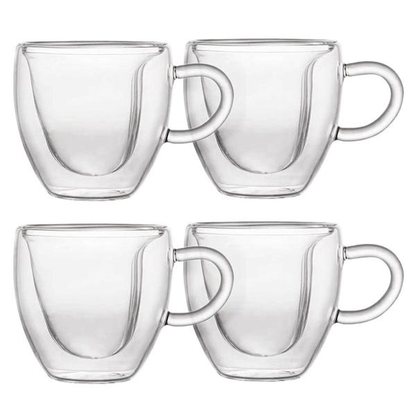 Imagem de Conjunto 4 Canecas De Parede Dupla Coração 150ml Para Café Expresso