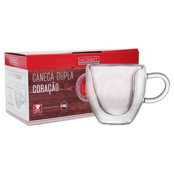 Imagem de Conjunto 4 Canecas De Parede Dupla Coração 150ml Para Café Expresso