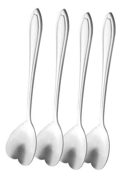 Conjunto 4 colheres coração aco inox p/cha heart prateado - Bon Gourmet Imagem de Conjunto 4 colheres coração aco inox p/cha heart prateado