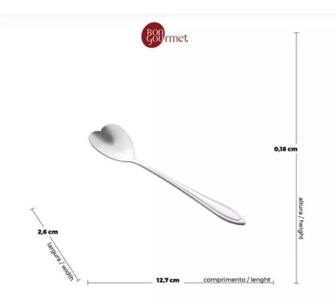 Conjunto 4 colheres coração aco inox p/cha heart prateado - Bon Gourmet Imagem de Conjunto 4 colheres coração aco inox p/cha heart prateado