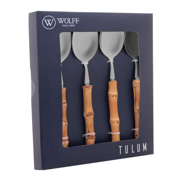 Imagem de Conjunto 4 Colheres para Mesa Tulum de Aço Inox com Cabo de Bambu 71848 Wolff