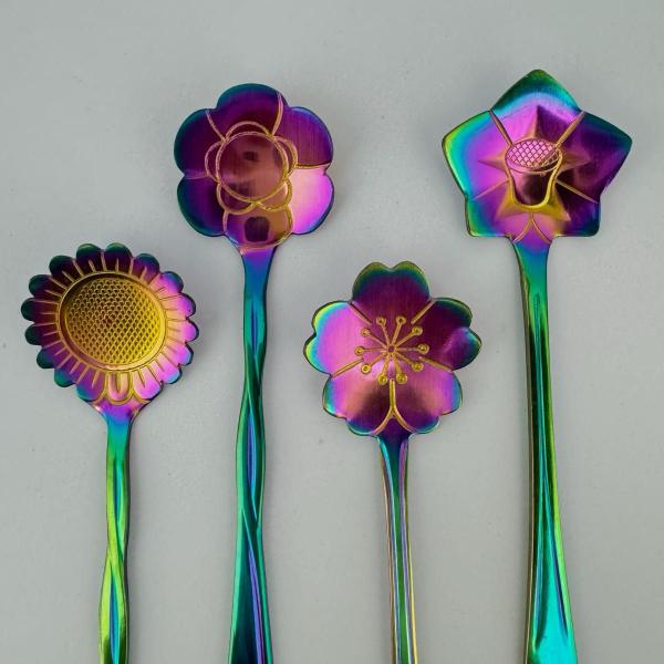 Imagem de Conjunto 4 Colheres sobremesa rainbow flores em Aço Inox