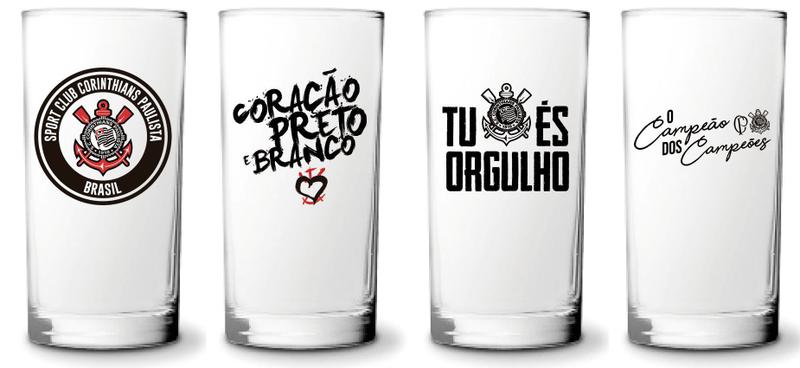 Imagem de Conjunto 4 Copos Vidro Long Drink Corinthians Timao - Historia 300ml Licenciado