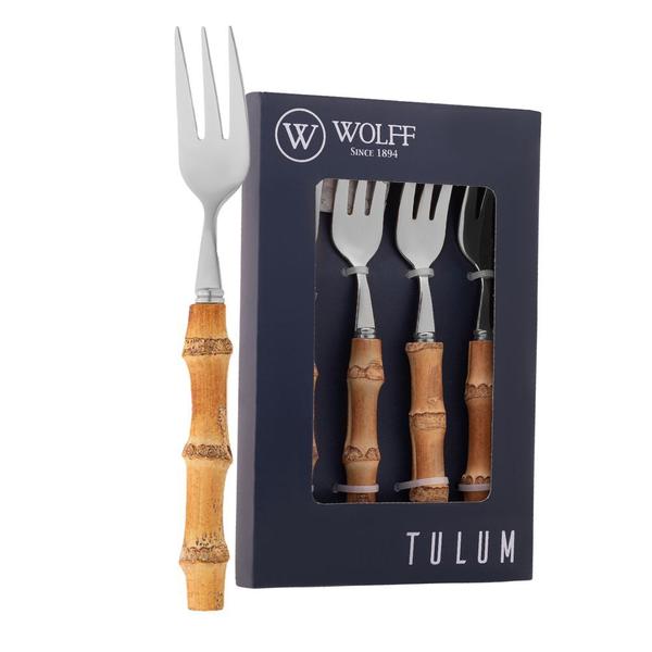 Imagem de Conjunto 4 Garfos de Bolo de Aço Inox com Cabo de Bambu Tulum 16cm Wolff