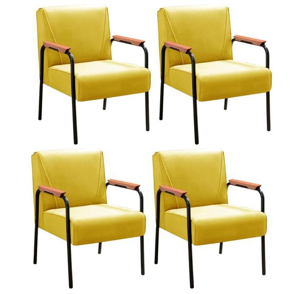 Imagem de Conjunto 4 Poltronas Jade Moderna Braço Metal Kit Cadeiras Decorativa Sala Recepção