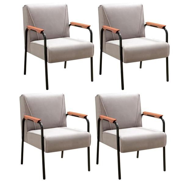 Imagem de Conjunto 4 Poltronas Jade Moderna Braço Metal Kit Cadeiras Decorativa Sala Recepção