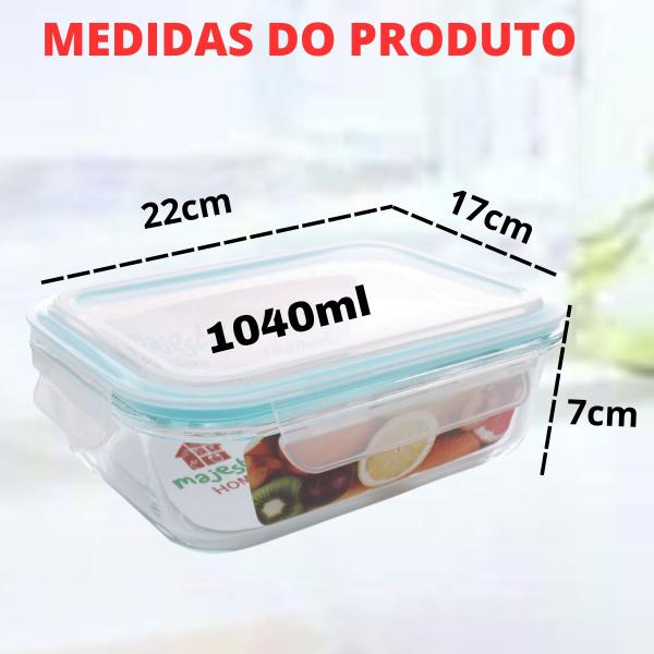 Imagem de Conjunto 4 Pote Vidro Grande 1040ml Com Tampa Hermética, Marmita Fitness Para Refeições Armazenar Mantimentos- Vasilha Transparente