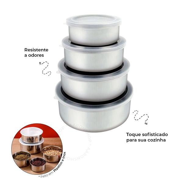 Imagem de Conjunto 4 Potes Aço Inox Multiuso para Cozinha Clink