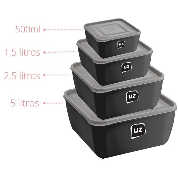 Conjunto 4 Potes Plasticos Preto 500 ml 1,5 L,2,5 L 5 Litros - UZ Imagem de Conjunto 4 Potes Plasticos Preto 500 ml 1,5 L,2,5 L 5 Litros
