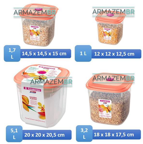 Conjunto 4 Potes Porta Alimentos Mantimentos Geladeira Cozinha Armário - SR485 Sanremo Imagem de Conjunto 4 Potes Porta Alimentos Mantimentos Geladeira Cozinha Armário - SR485 Sanremo