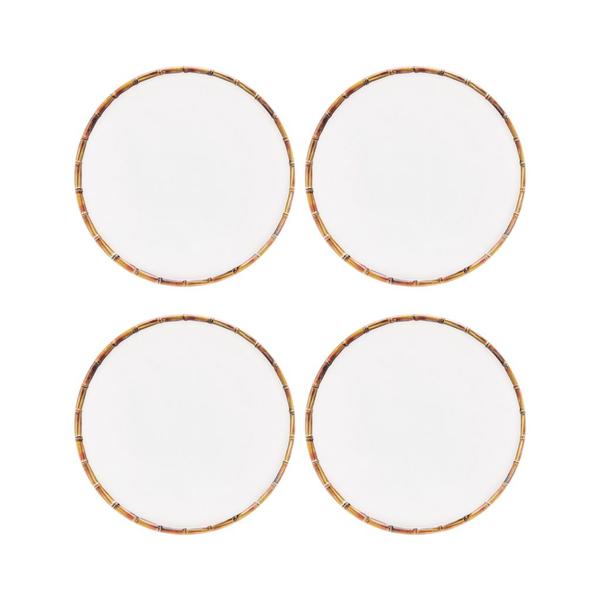 Imagem de Conjunto 4 Pratos Raso Para Refeição De Melamina Branco Borda Bambu 27cm