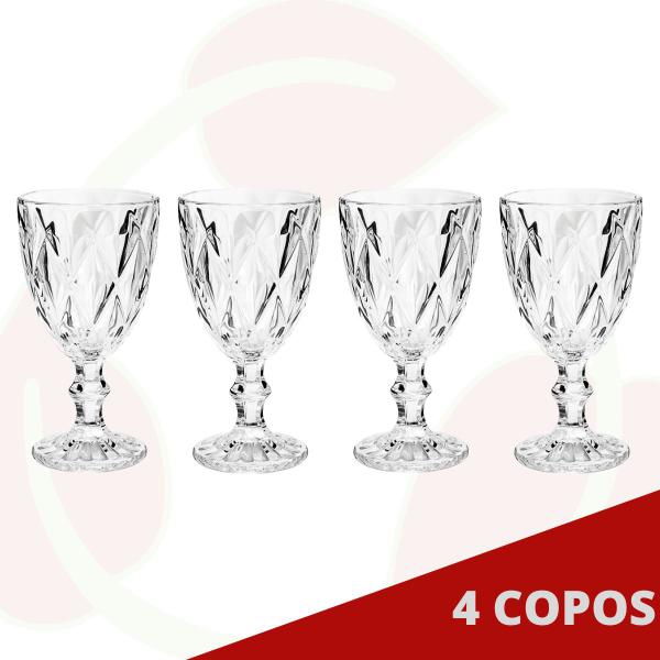 Imagem de Conjunto 4 Taça Bico De Jaca Diamante Transparente 300ml