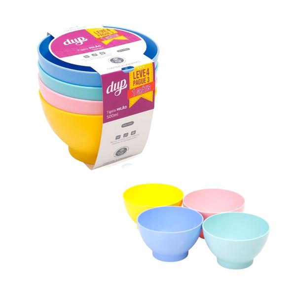 Imagem de Conjunto 4 Tigelas Bowl Cumbuca Dup Milão 500ml Plástico Livre de BPA Sorvete Açaí