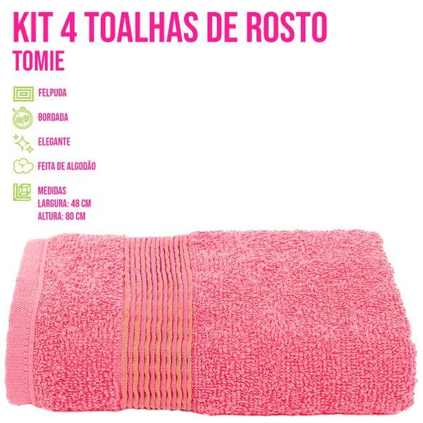 Imagem de Conjunto 4 Tolhas de Rosto Algodão Resistente Absorvente Macio Banheiro Lavabo Secagem Rápida Bordar Salão de Beleza