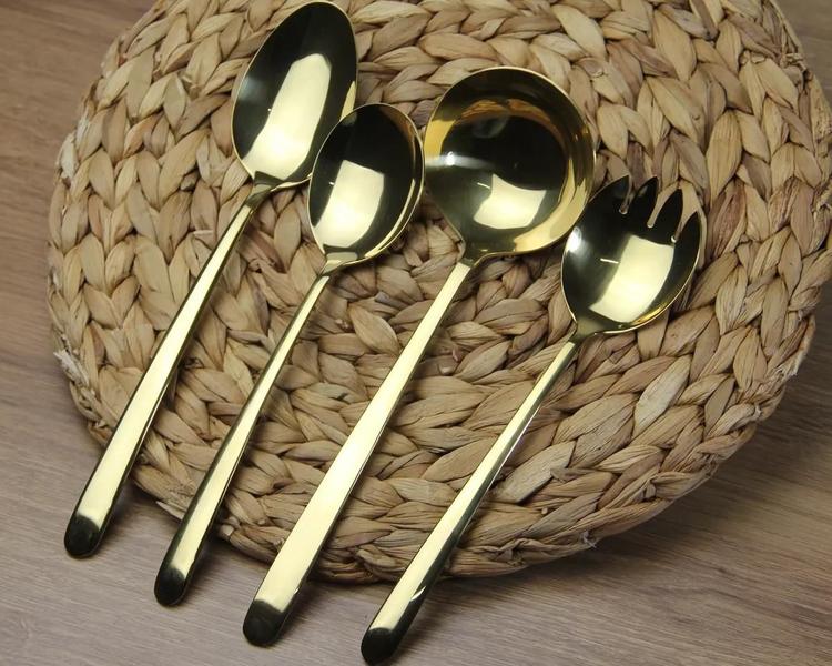 Imagem de Conjunto 4 Utensílios De Cozinha Talheres Inox Dourado Wolff