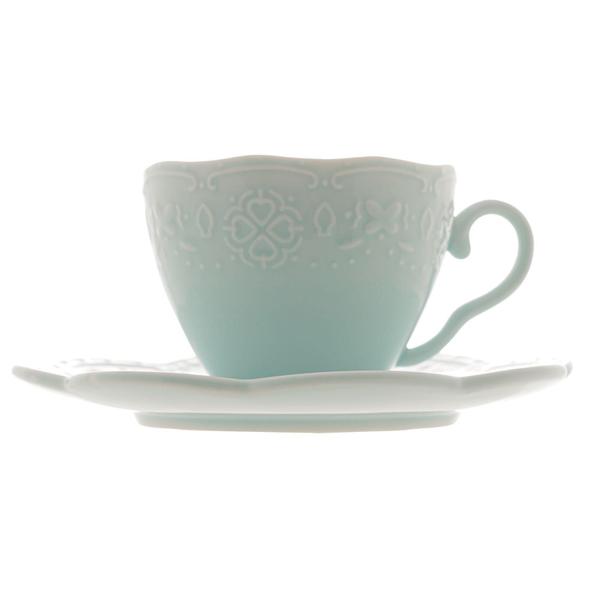 Imagem de Conjunto 4 Xícaras Café Porcelana com Pires Butterfly Azul 120ml - Bon Gourmet