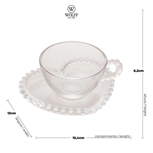 Imagem de Conjunto 4 Xícaras Chá Cristal C/Píres Coração Pearl 180ml Rojemac