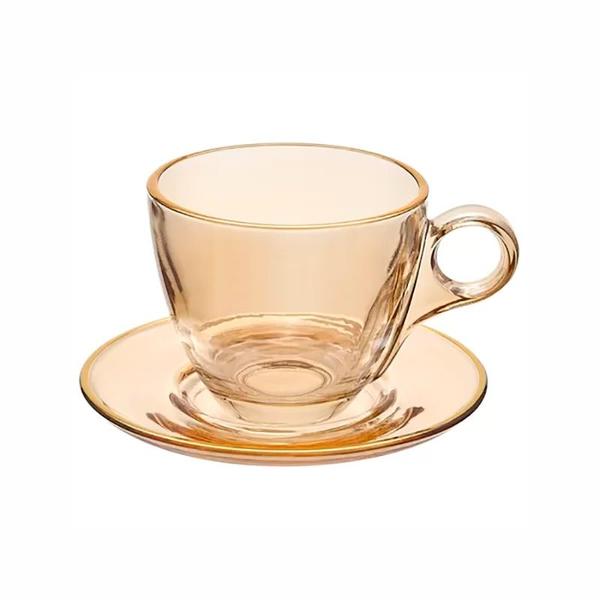 Imagem de Conjunto 4 Xícaras de Café com Pires Borda Dourada Linha Cristal Premium Âmbar 85ml JGXC091AB - Hauskraft