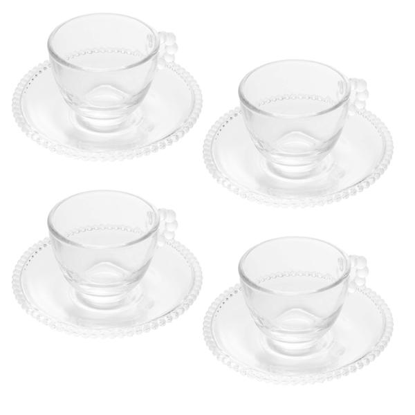 Imagem de Conjunto 4 Xícaras de Café de Cristal com Pires Pearl 80ml - Wolff