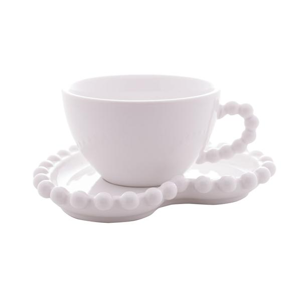 Imagem de Conjunto 4 Xícaras de Chá de Porcelana com Pires Coração Beads Branco 210ml - Wolff