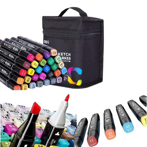 Imagem de Conjunto 48 Canetinhas Coloridas Escolar+Bolsa Estojo Preto - Estoquee