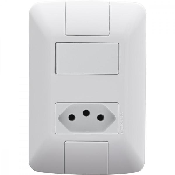 Imagem de Conjunto 4x2 com 1 Interruptor Paralelo 6 A 250 V e 1 Tomada 2P+T 20 A 250 V Tramontina Aria Branco