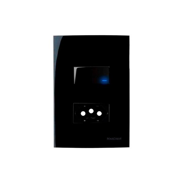 Imagem de Conjunto 4x2 Interruptor Simples C/ Luz + Tomada 20A Preto Brilhante Margirius EBONY SLEEK