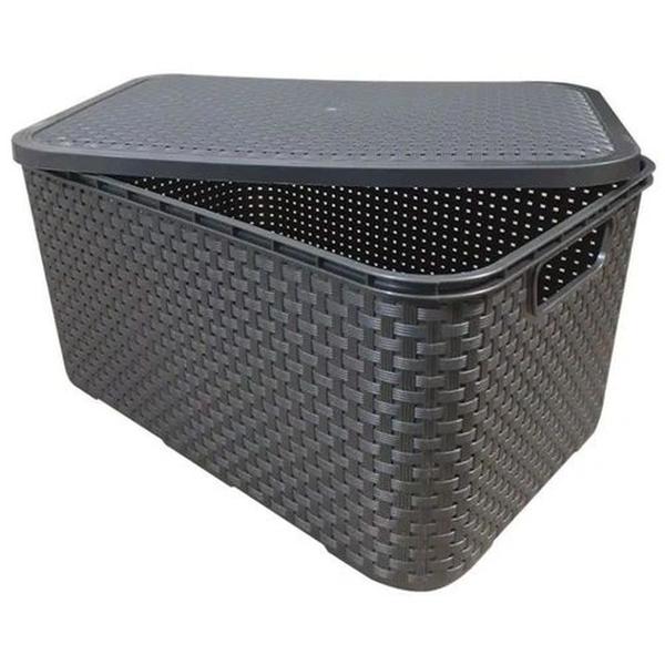 Imagem de Conjunto 5 Caixa Rattan C/ Tampa 15l 26x34,5x18cm Preto