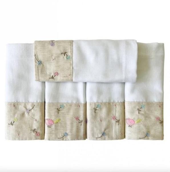 Conjunto 5 Fraldas Bebê Cremer Luxo Barrado E Bordado - Biramar Baby Imagem de Conjunto 5 Fraldas Bebê Cremer Luxo Barrado E Bordado
