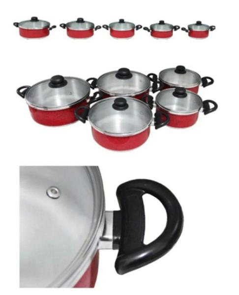 Conjunto 5 Panelas Alumínio Grosso Vermelha Com Tampa Vidro - Chicky Formas Imagem de Conjunto 5 Panelas Alumínio Grosso Vermelha Com Tampa Vidro