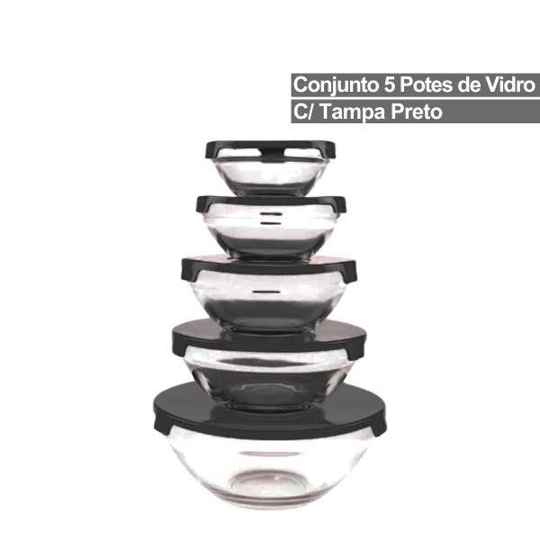 Imagem de Conjunto 5 Potes de Vidro Com Tampa Hermético 135ml 200ml 400ml 550ml 1000ml