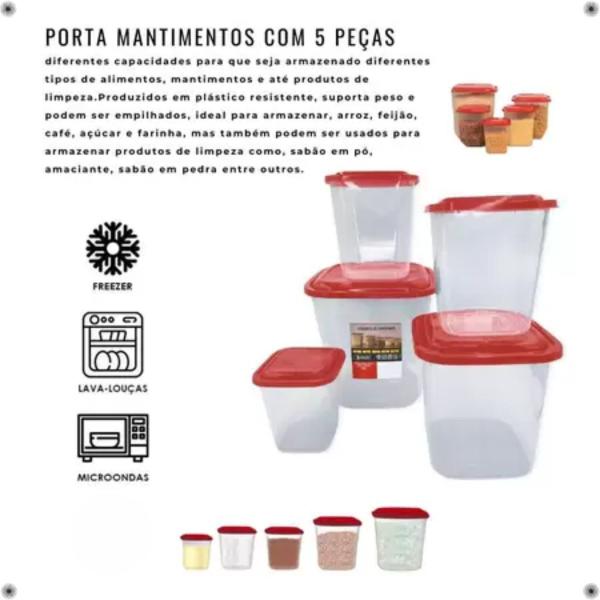 Imagem de Conjunto 5 Potes Mantimentos Organizador Multiuso Com Tampa